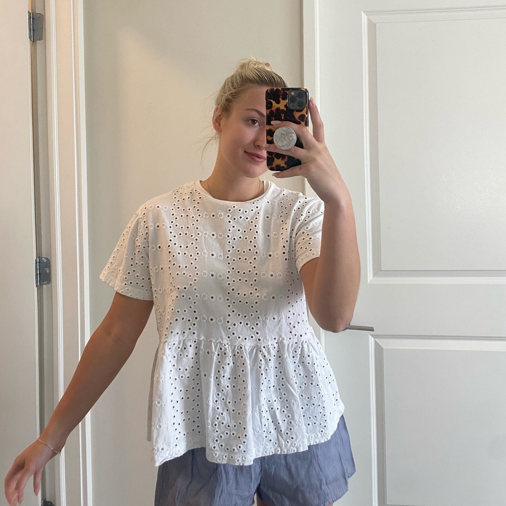 ASOS White Eyelet Cotton Tee